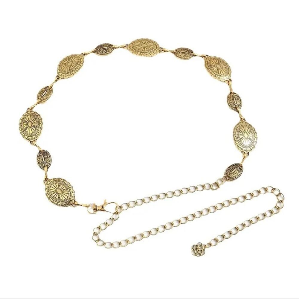Bohemian Gold Tone Medallion Chain Belt - Picture 7 of 13